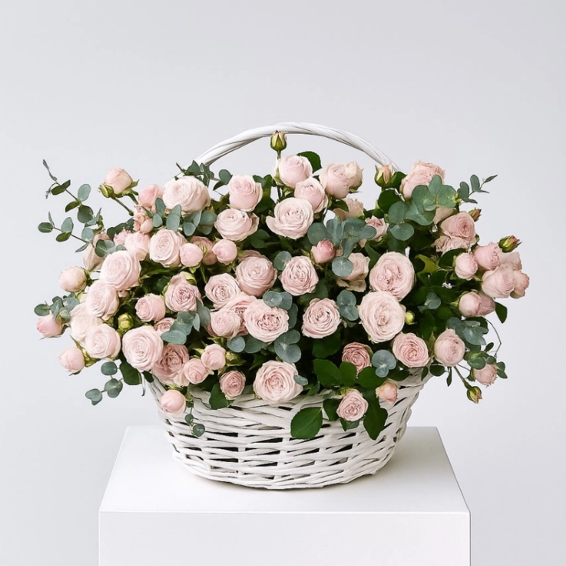 Pink Roses Flower Basket